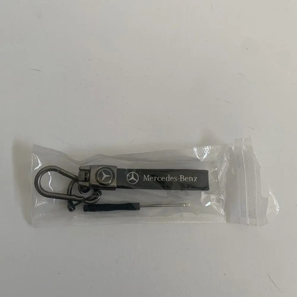 Mercedes Benz Genuine Leather Black Chrome Car Keychain Brand New